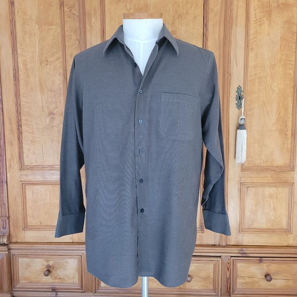 Muted Dark Olive Green Button Down Shirt By Geoffrey Beene. Size 16 1/2" - Picture 2 of 10
